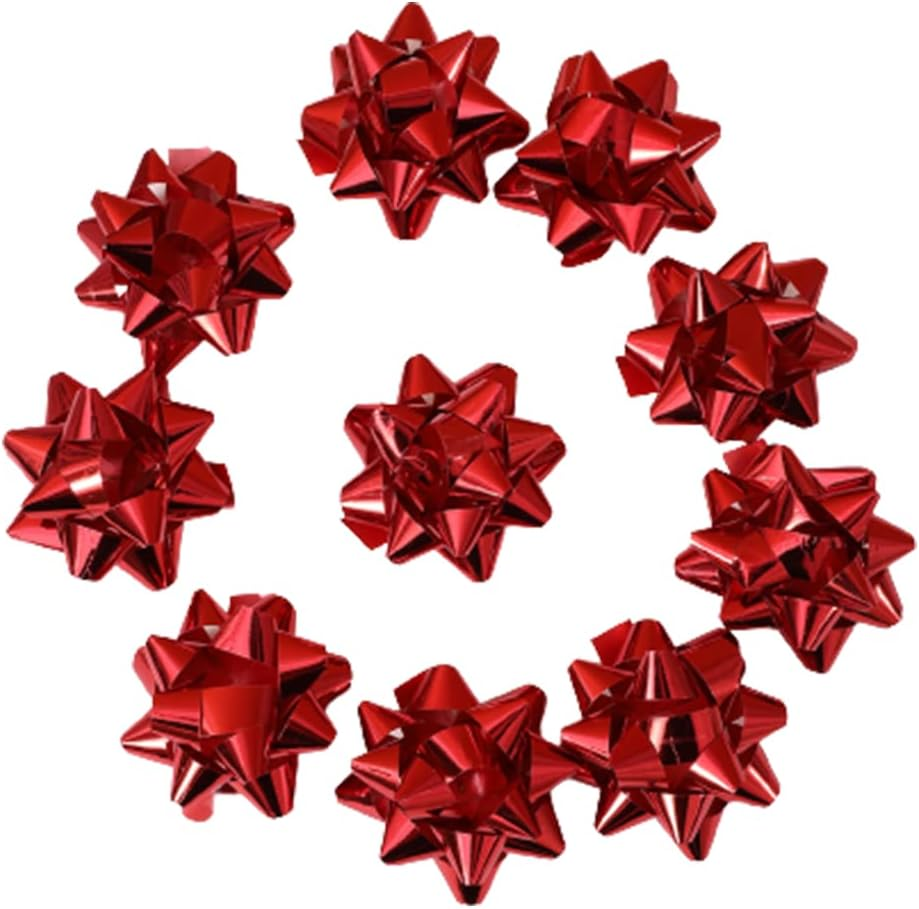 10 Pcs Red Plastic Gift Bows Christmas Decorative Bows Self Adhesive Gift Bows for Presents Christmas Birthday Holiday Party Favors Decorations