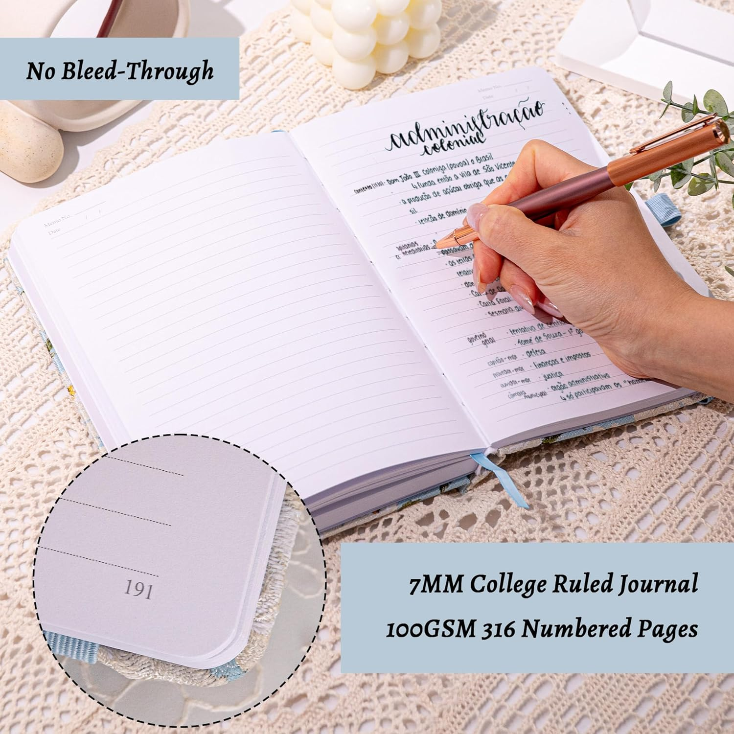 TIEFOSSI Lined Journals for Writing Aesthetic Floral Notebook, College Ruled Notebook A5 Hardcover Notebooks for Women & Girls, 100GSM 316 Numbered Pages, Travel, Business, Work, Office, School Taking - Blue image number 2