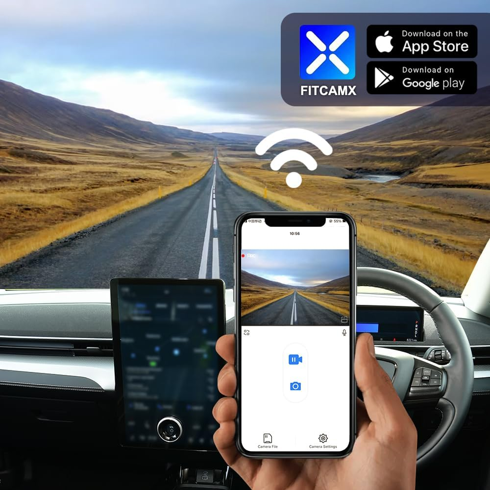 Fitcamx 2160P Front and Rear 1080P Dash Cam Suitable for Ford Mustang Mach-E GT Select Premium 2021-2025 (Right Hand Drive Car), OEM Look, Dual HD Video Wifi, G-Sensor, Loop Recording, 128GB Card image number 3