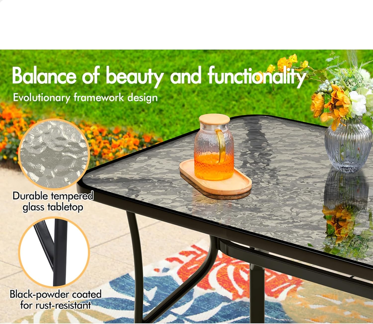 ALFORDSON 7 Pcs Outdoor Dining Set with Patio Table and Chairs, Black All-Weather Textilene Fabric Indoor Bar Set, Garden Patio Furniture for Patio, Garden, Lawn, Balcony and Swimming Pool Side - Black image number 3