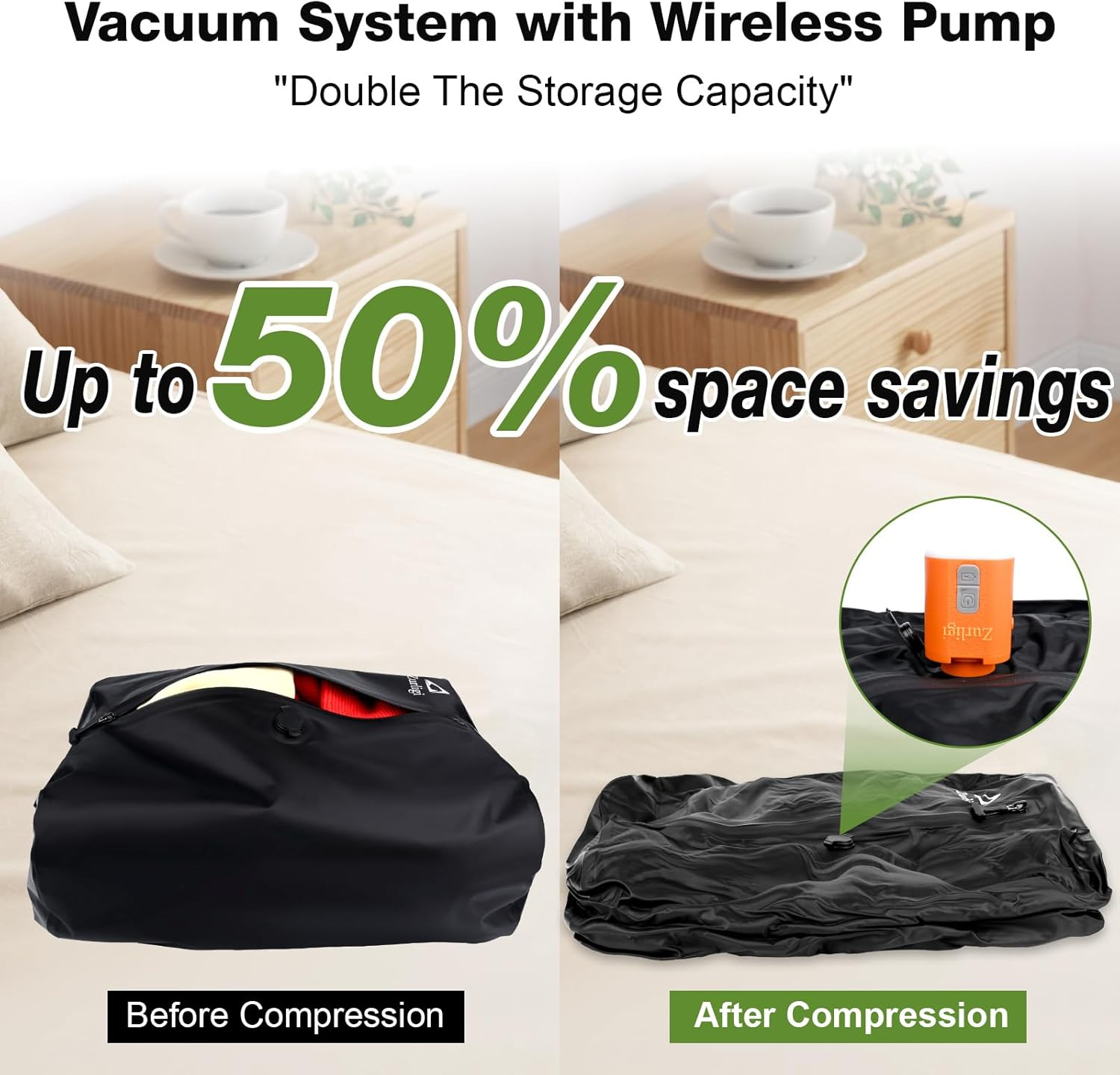 Zurligi Vacuum Compression for Travel with Pump, 40L Vacuum Compression Bag with Adjustable Shoulder Strap, IP67 Reusable Travel Packing Cubes for Luggage, Backpack, Suitcase, Gym, Swim (1)