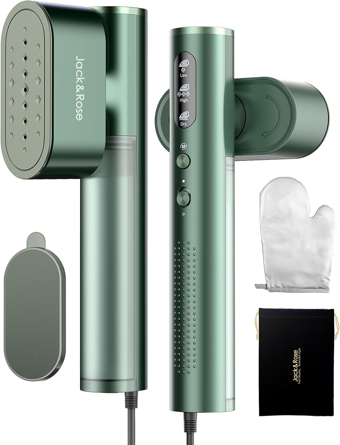 Travel Steamer with Worldwide Voltage 100-240V Portable Steamer for Clothes, 2-In-1 Travel Iron 1000W Steam Iron, Fast Heating Steamer Steam Straightener for Global Travel Green