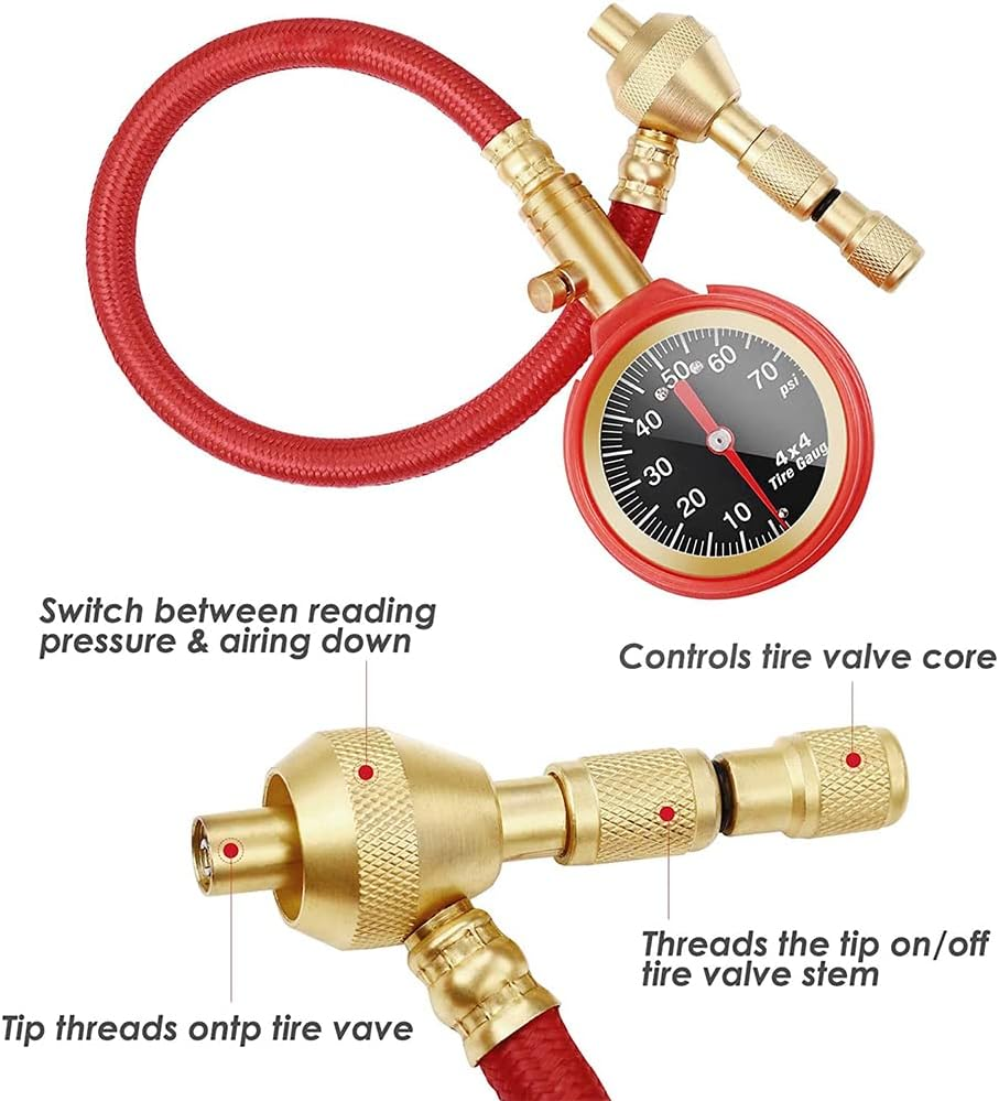 Tyre Pressure Gauge 4Wd Tyre Deflator Kit 0-75PSI 4X4 Air Deflators with Pressure Gauge Valve Tool for Automotive, Motorcycle, Bicycle, Truck, ATV, UTV image number 2