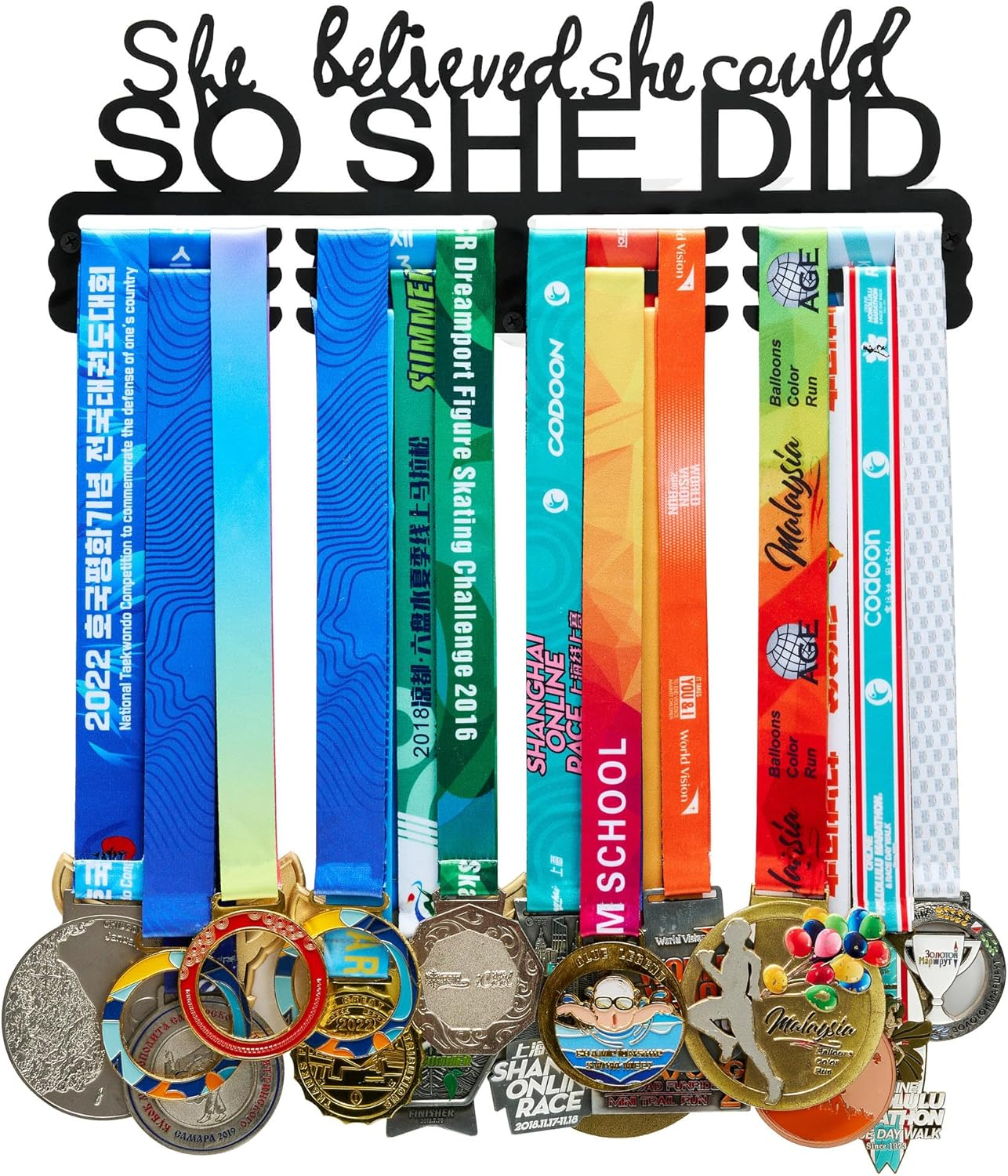 Goutoports Medal Hanger Display - Showcase and Protect Your Medals in Style Metal Resistant to Damage Breakage Bending - Equipped with Mounting Accessories Easy to Install (1-She Believed)