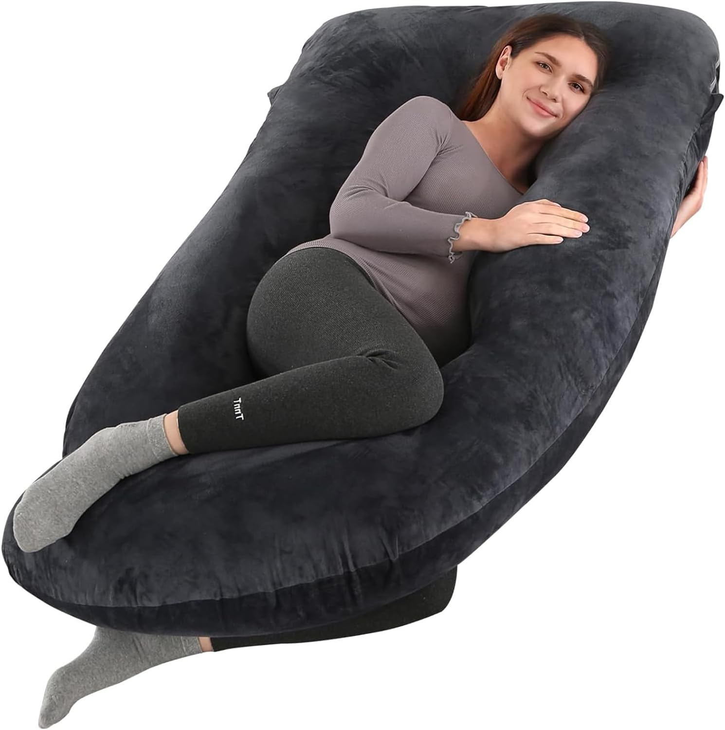 Pregnancy Pillows, 180Cm Long Maternity Pillows, U-Shape Full Body Pillow, Cooling Cover Blue&Grey, Pregnancy Pillows for Sleeping, Body Pillows, Maternity Pillow - Black image number 5