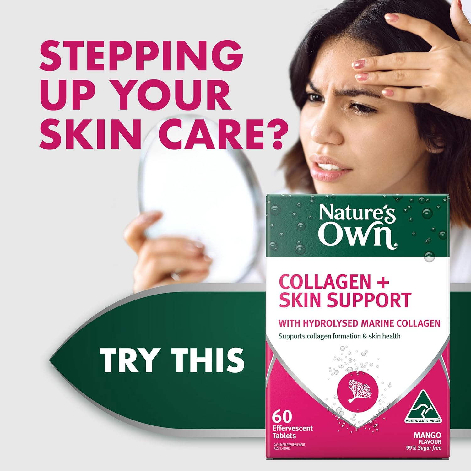 Nature'S Own Collagen plus Skin Support Tablets 60 - Supports Collagen Formation, Skin, Hair, and Nail Health - Reduces Free Radicals Formed in the Body- Effervescent, Mango Flavoured image number 2