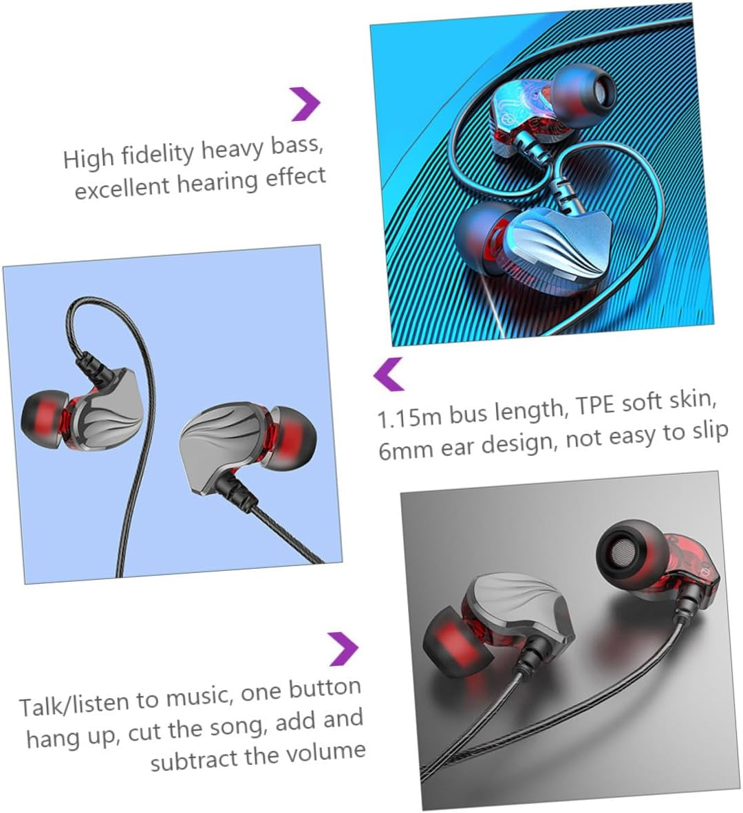 JEWEDECO Plug In-Ear Earphones Heavy Bass Wired Headphones for Mobile Tablets Lightweight Noise Isolating Comfortable Fit Cord Earbuds image number 5