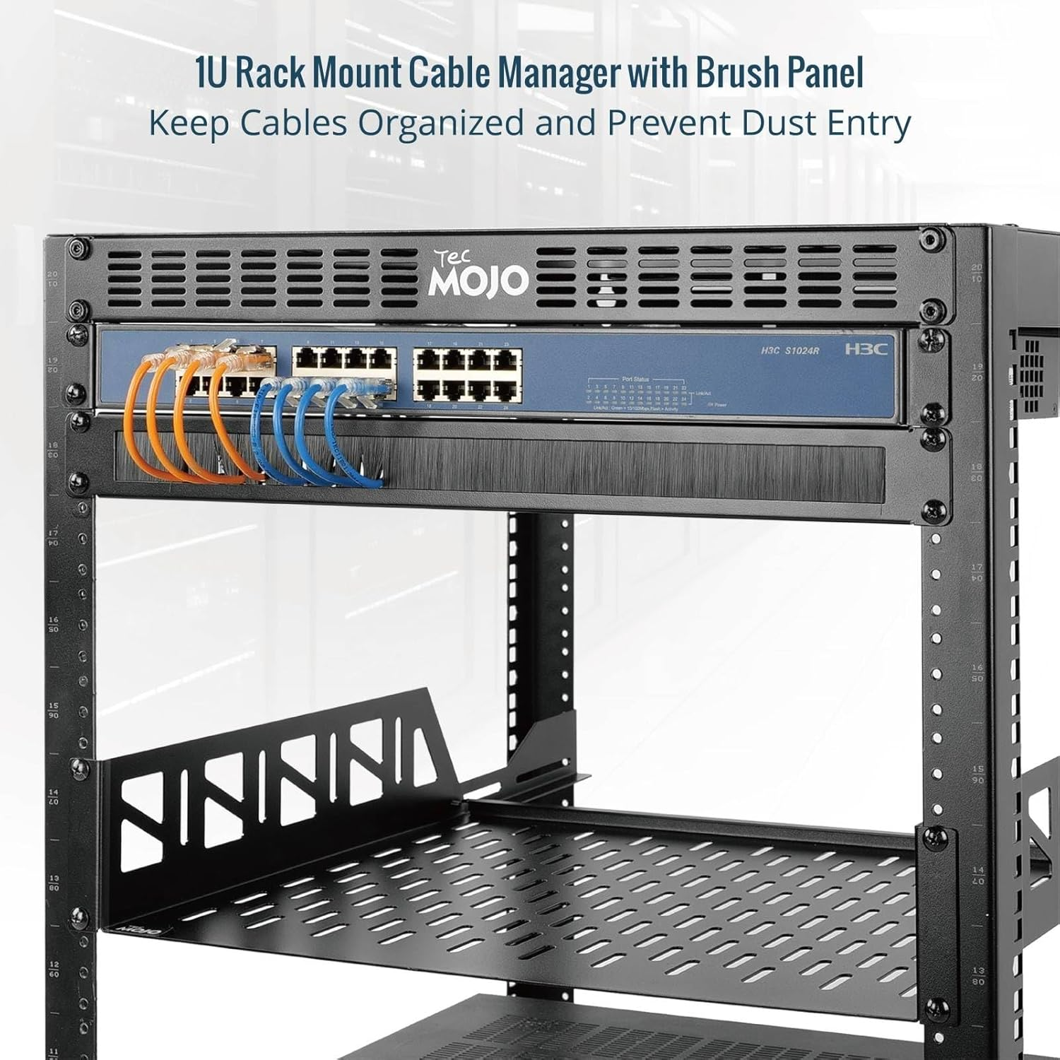 Tecmojo 2 Pack 1U Brush Panel 19 Inch Rack Mount Cable Management Panel with Brush Strip for Cable Entry for 19'' Server Rack or Network Cabinet image number 5