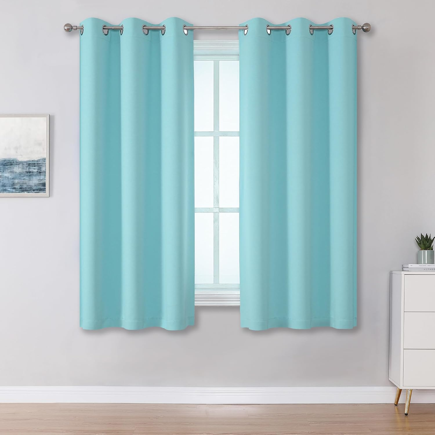 DUALIFE Light Sky Blue Curtains for Bedroom, 63 Inch Length, 2 Panels Sets - Thermal Insulated Room Darkening Curtain Draperies with Grommet for Nursery (42 X 63 Inch, 2 Panels)