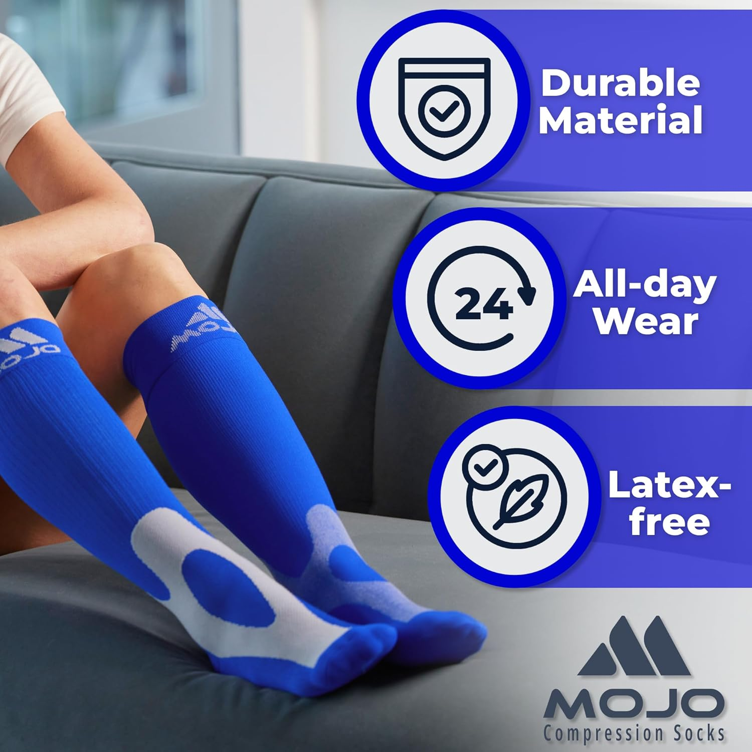 Mojo Coolmax Recovery & Performance Sports Compression Socks Triathlete Compression Socks - Unisex (5X-Large, Navy) image number 3