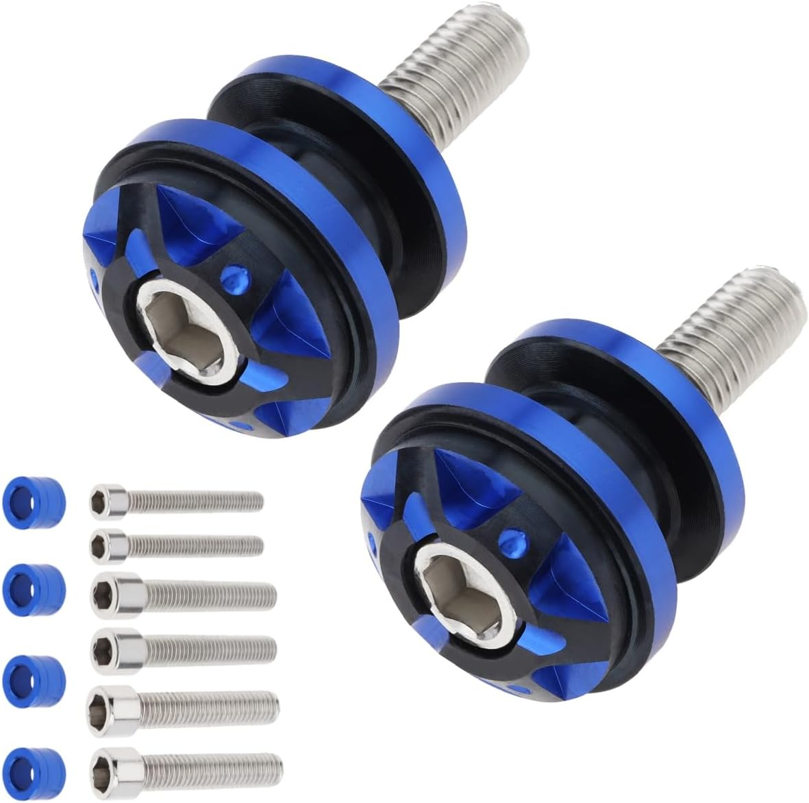 Windance 2Pcs CNC Aluminum Alloy Swing Arm Spools Sliders Stand for Motorcycles Scooters Electric Bicycles with 6Mm 8Mm 10Mm Screws, Swingarm Bobbins (Blue)