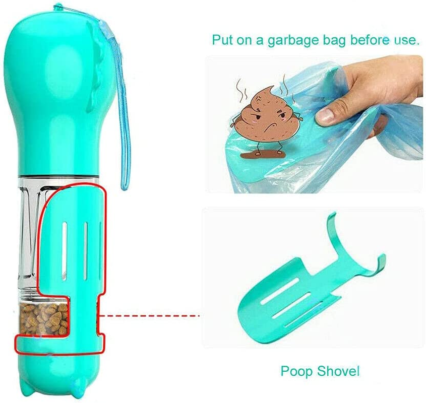4 In1 Pet Feeder Puppy Dog Cat Water Bottle Cup Travel Pooper Scooper Outdoor (Green) image number 6