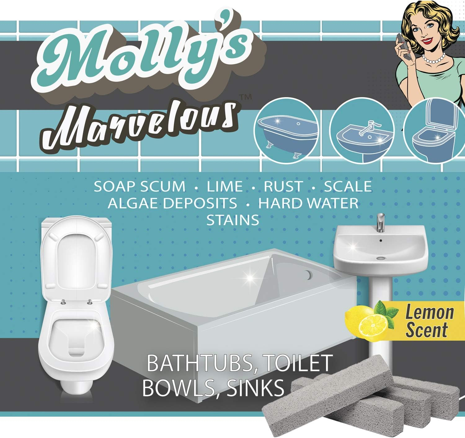 Molly'S Marvelous Scrubbing Sticks, Pumice Stones for Tiles, Bathroom, Kitchen, and Hard Water, Household Cleaning Tool, 4Pk image number 3