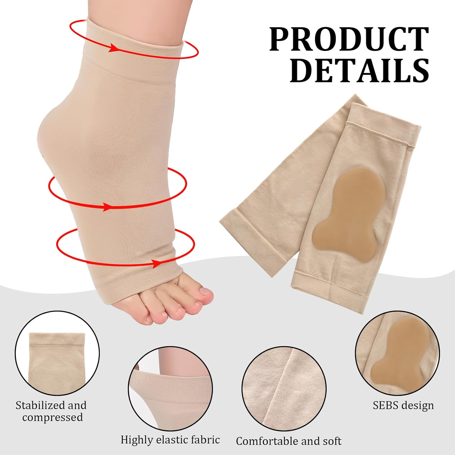 1 Pair Ankle Support for Women Men Compression Gel Socks, Breathable Wrap Silicone Sock, Compression Socks for Plantar Fasciitis Achilles Tendon Neoprene image number 6