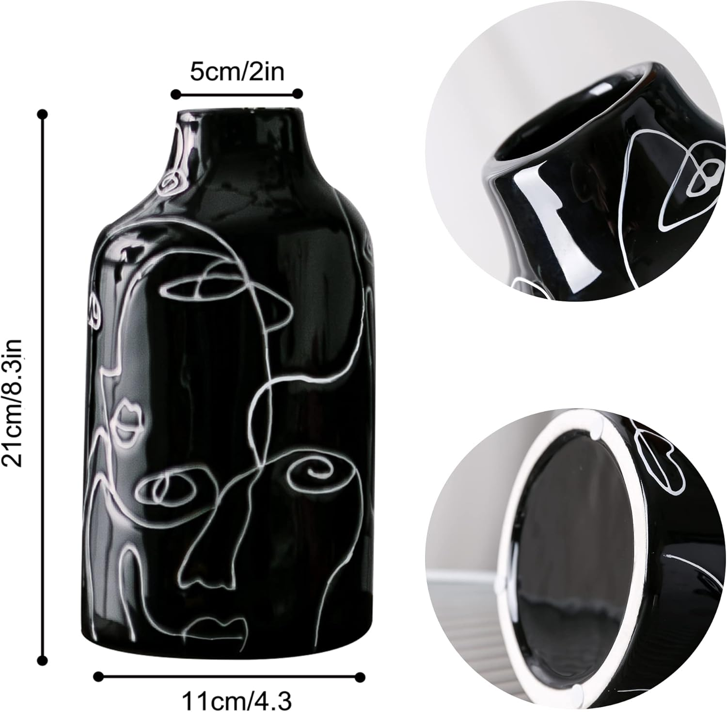 Kimdio Ceramic Vase Set, 2Pcs Black and White Abstract Irregular Design Flower Vases, Modern Home Decor Living Room Decor Minimalist Decorative Vase for Pampas Grass - E-Black And White Set image number 3