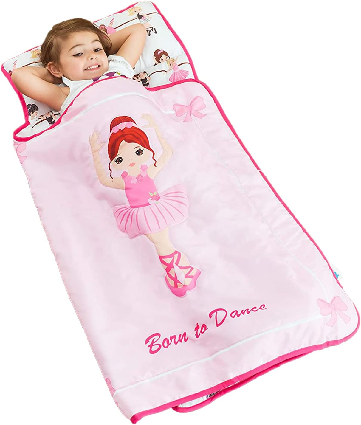 EVERYDAY KIDS Toddler Nap Mat with Removable Pillow - Rollup and Close with Velcro Straps, Carry Handle, Soft Microfiber for Preschool, Daycare, Kindergarten Sleeping Bag