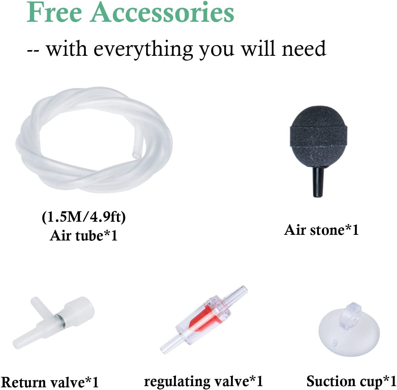 PYPABL Aquarium Air Pump Mini, 1 Outlet Quiet Fish Tank Air Pump, Aquarium Oxygen Pump with Accessories for 1L-40Litres Tank image number 3