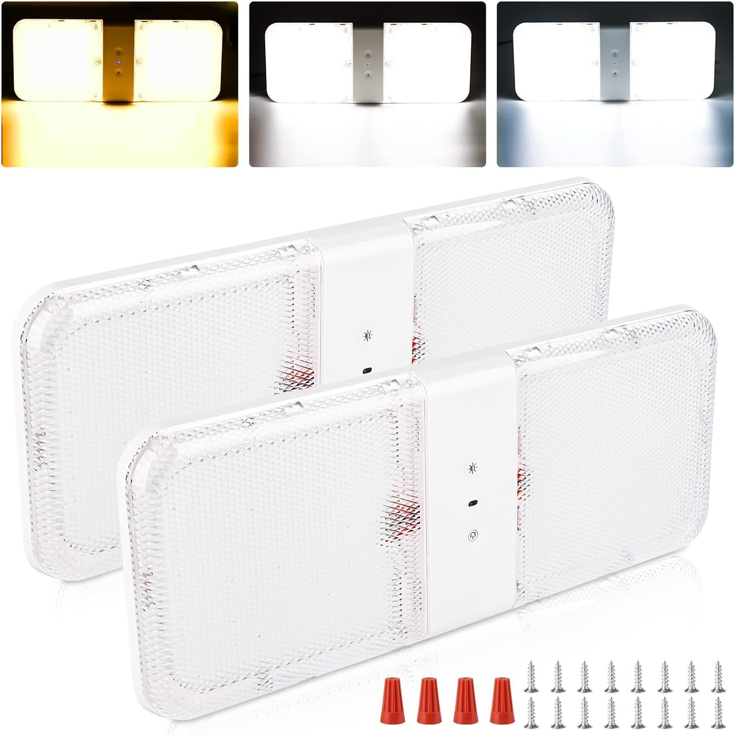 12V RV Interior Light Fixture RV Ceiling Dome Light 3 Color Temp with Touch Dimming LED Camper Lights Panel Light for Caravan Camper Travel Trailer Motorhome Sailboat Yacht (Matte Finish)(1Pack)