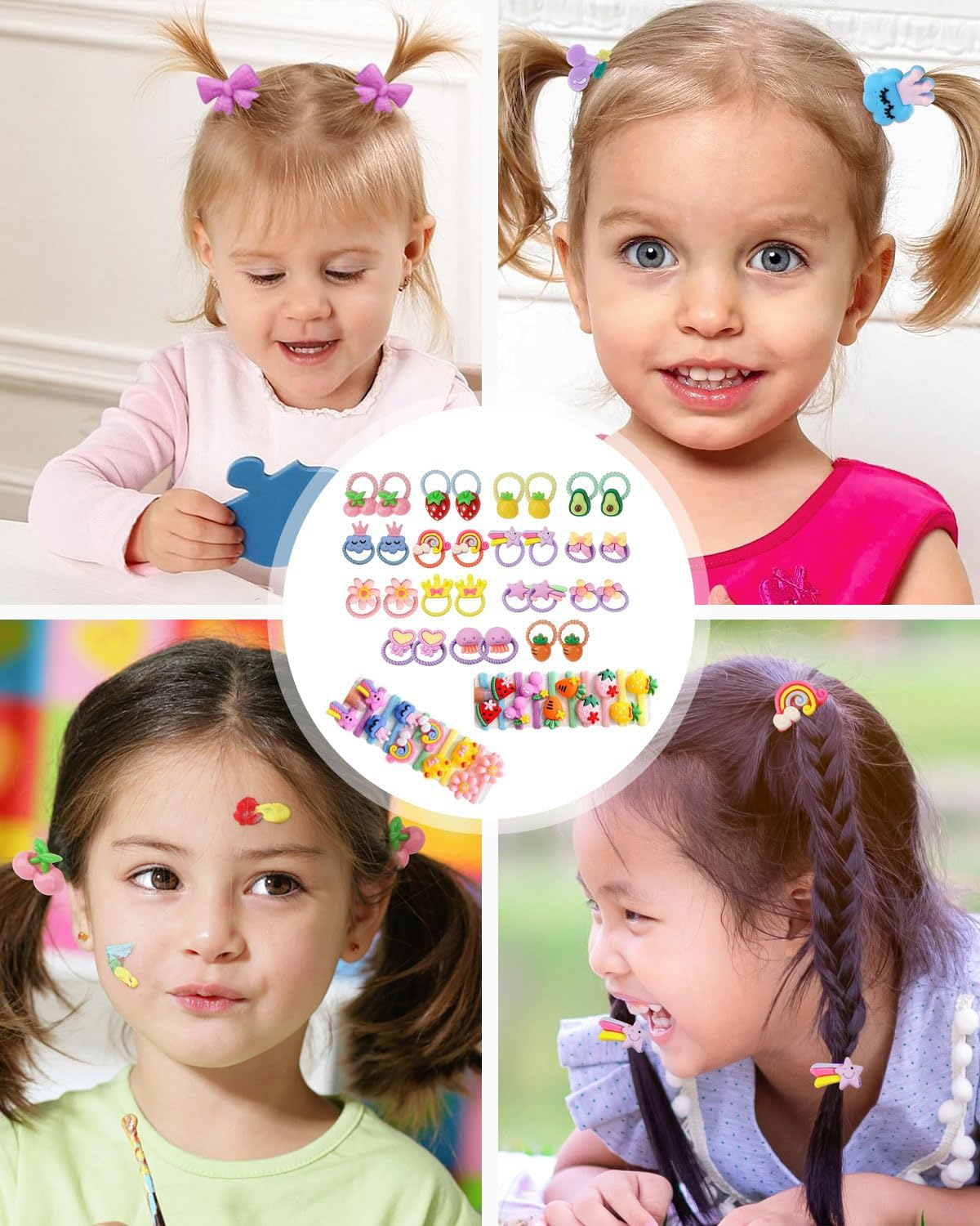 TPZORJX Pack of 30 Cute Little Hair Bobbles for Baby, Little Girls with Thin and Medium Thick Hair, Ponytail Holder Hair Accessories, Elastic Children'S Hair Bobbles with Fruits, Flowers and Bows image number 1