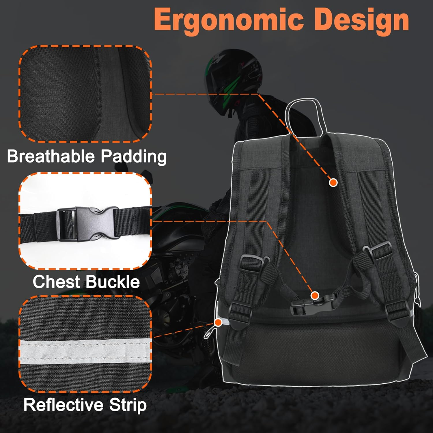 Helmet Backpack for Motorcycle Cycling, Large Capacity Waterproof Helmet Holder, Reflective Motorcycle Backpack，Helmet Storage Bag Hiking Backpack image number 5