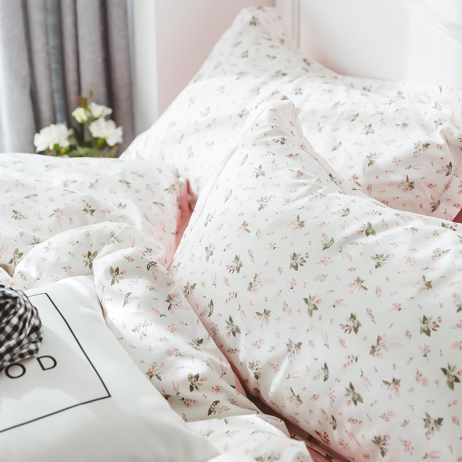 Full Comforter Set White Pink Floral Comforter Set Garden Style Flowers Bedding Comforter Set 3 Pieces Floral Bedding Sets for All Seasons Vintage Botanical Flowers Comforter with 2 Pillowcases