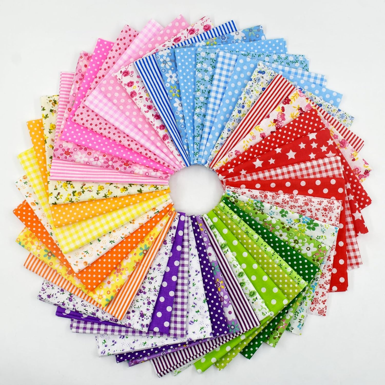 42Pcs 9.8"X 9.8" Fabric Quilting Cotton Patchwork Square Precuts for DIY Sewing Craft, Decorating Scrapbooking, Multi-Color Design, 6 Colors image number 1