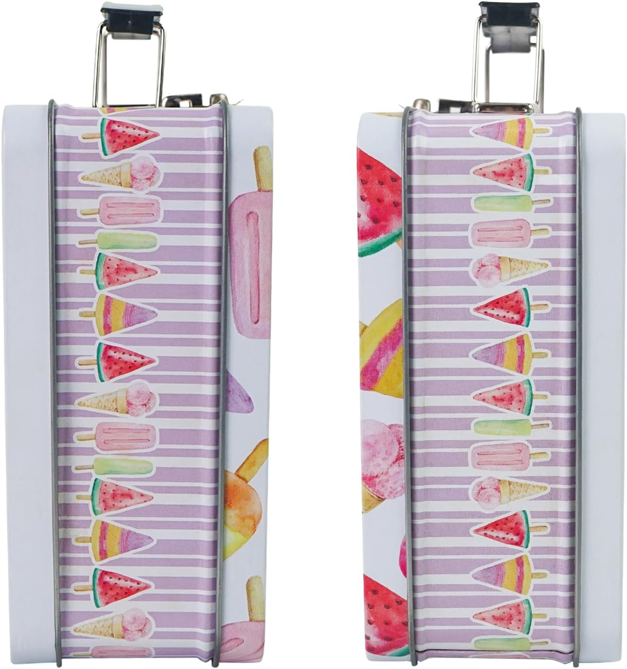 Luwint Tin Storage Box with Handle Small Metal Fun Box Cute Sturdy Tin Box Decorative Keepsake Case with Lid (Ice Cream) - Ice Cream image number 4