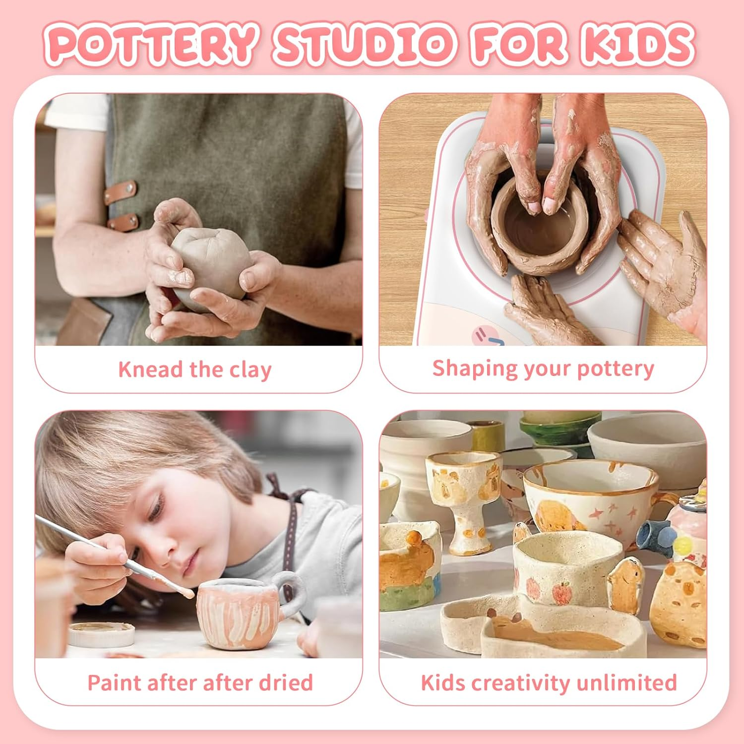 Skirfy Pottery Wheel for Kids Sculpting Tools & Painting Kit,Birthday Gift Girls Toys 8-10,DIY Kits Clay Maker for Beginners with 6 Packs Modeling Clays image number 6
