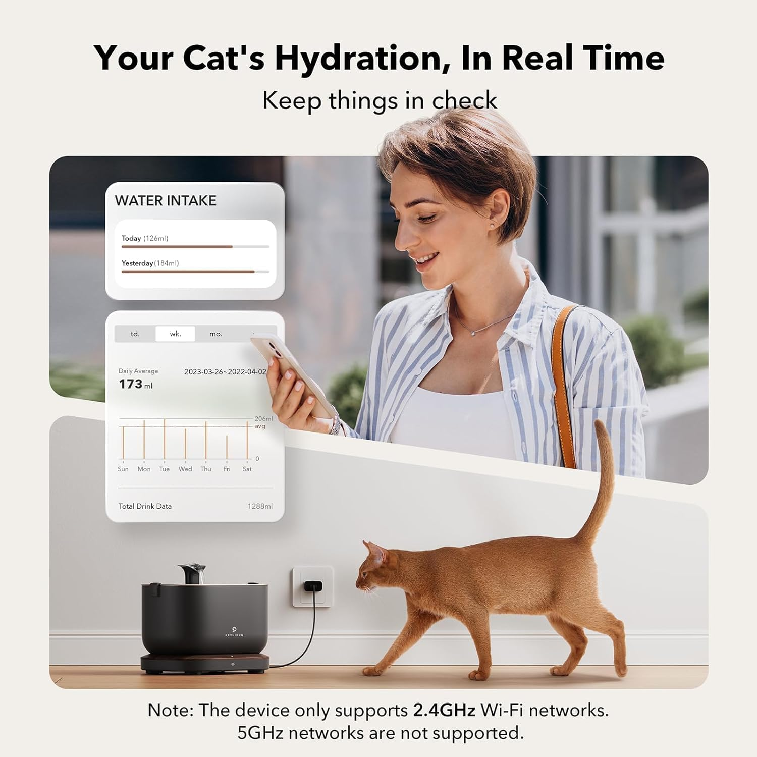 Dockstream Smart Cat Water Fountain with Wireless Pump, 2.5L/84Oz, App Control image number 5