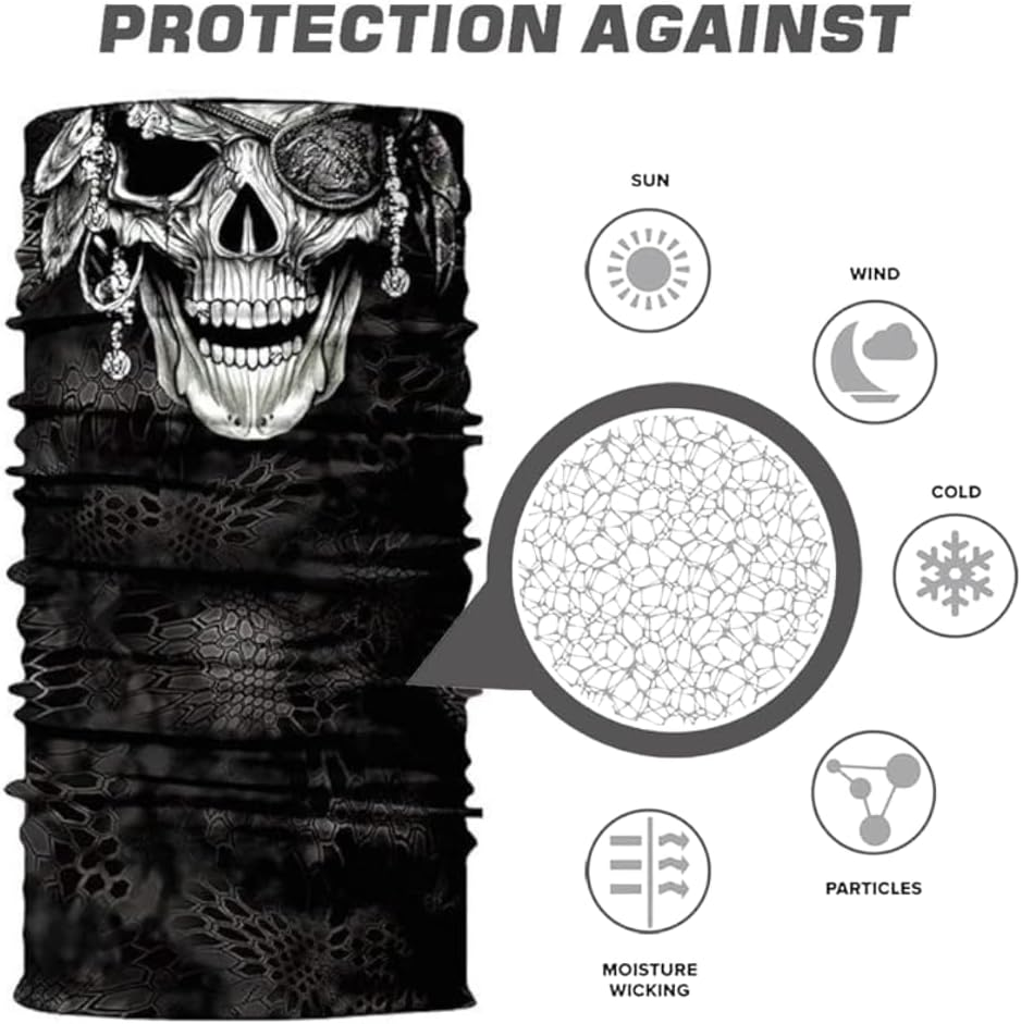 Shopiness Unisex Tube Scarf for Adults Multifunctional Headband Bandana Neck Gaiter with Ear Loops for Motorbike Sport Parties Halloween and Carnival Outdoor Activities - Skull image number 6