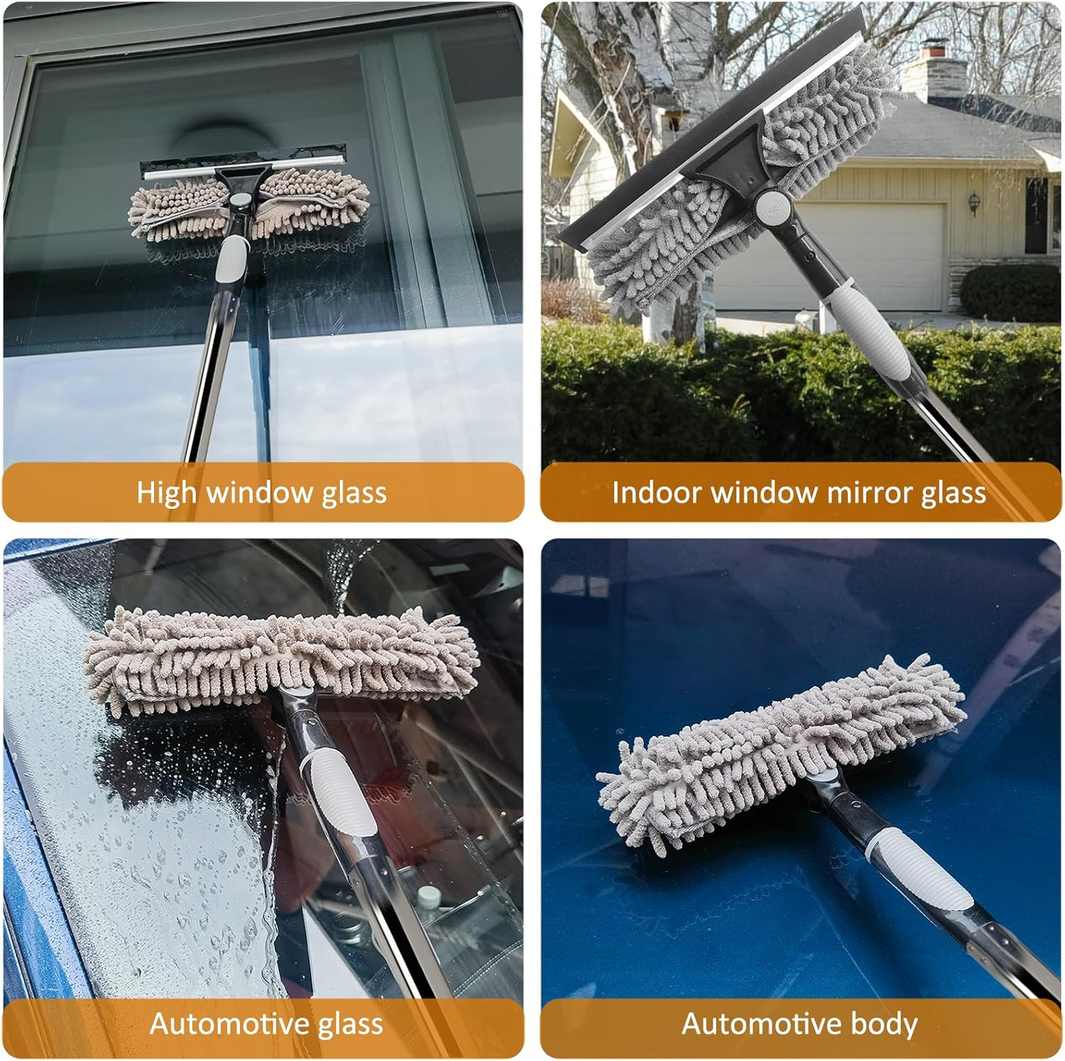 20+ Feet Reach 2 in 1 Window Washing Squeegee & Duster with 3-14 Ft Detachable Extension Pole // Window Cleaning Tool & Window Washer Squeegee for Home Indoor Outdoor Window Washing (Grey) image number 5