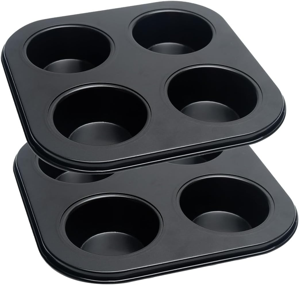 4 Cup Muffin Pan, Bakeware Non-Stick Cupcake Baking Pan Mini Pie Pans, Air Fryer Small Oven Cupcake Baking Pan Non Stick No Toxic Bakeware, Heavy Duty Carbon Steel Muffin Tray for Oven Baking (2PCS)