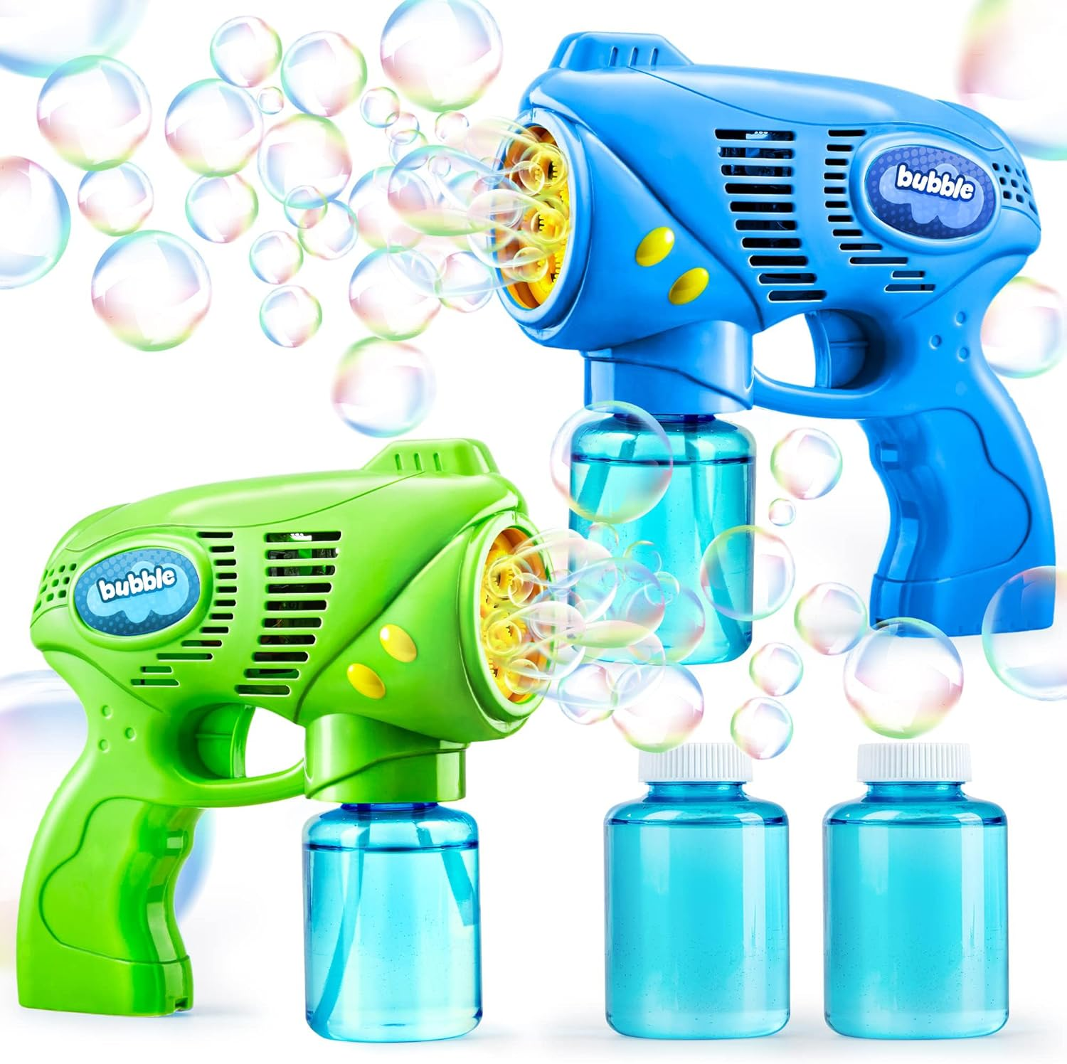 JOYIN 2 Bubble Guns with 2 Bottles Bubble Refill Solution for Kids, Bubble Blower for Bubble Blaster Party Favours, Summer Toy, Outdoors Activity, Easter, Birthday Gift
