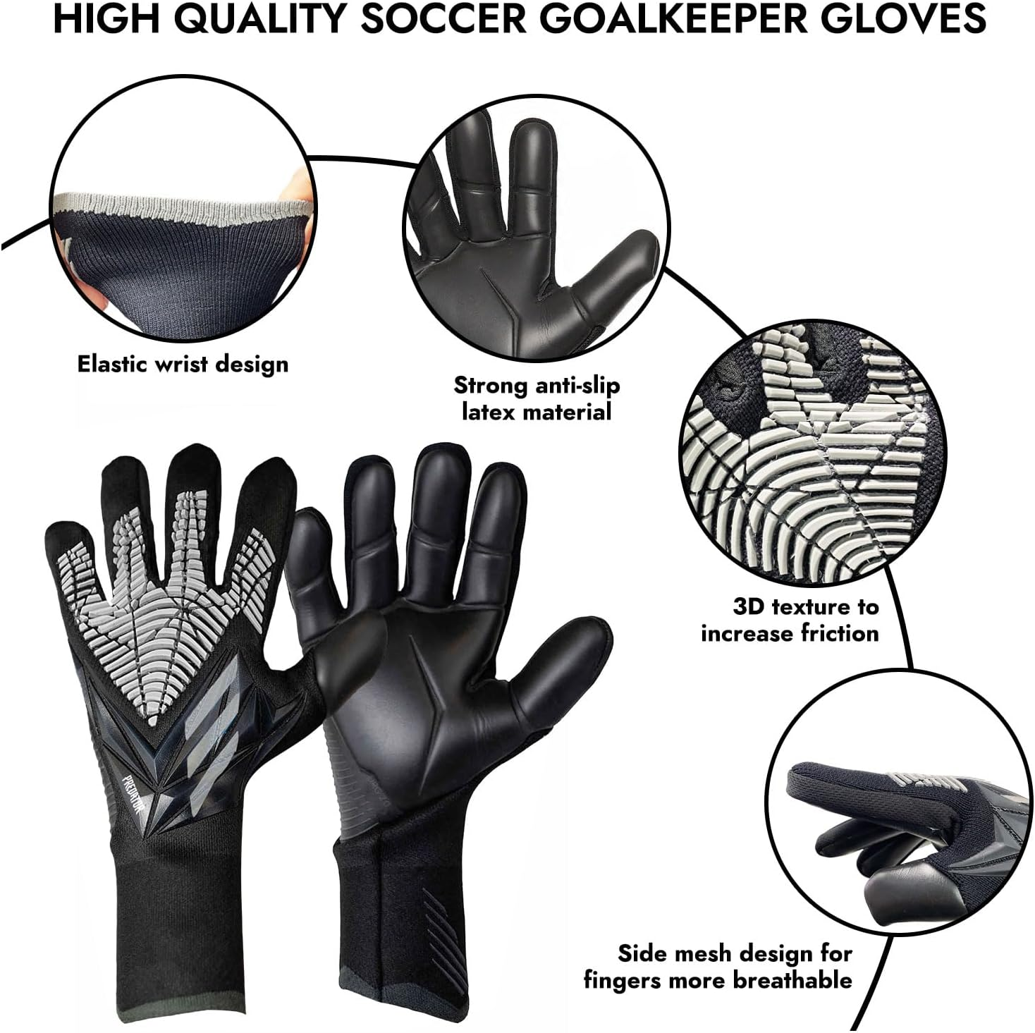 Soccer Goalkeeper Gloves for Kids Boys Children Youth Adult Football Goalie Gloves with Strong Grips Full Finger Breathable Mesh Protect Children Hand Soccer Gloves image number 3