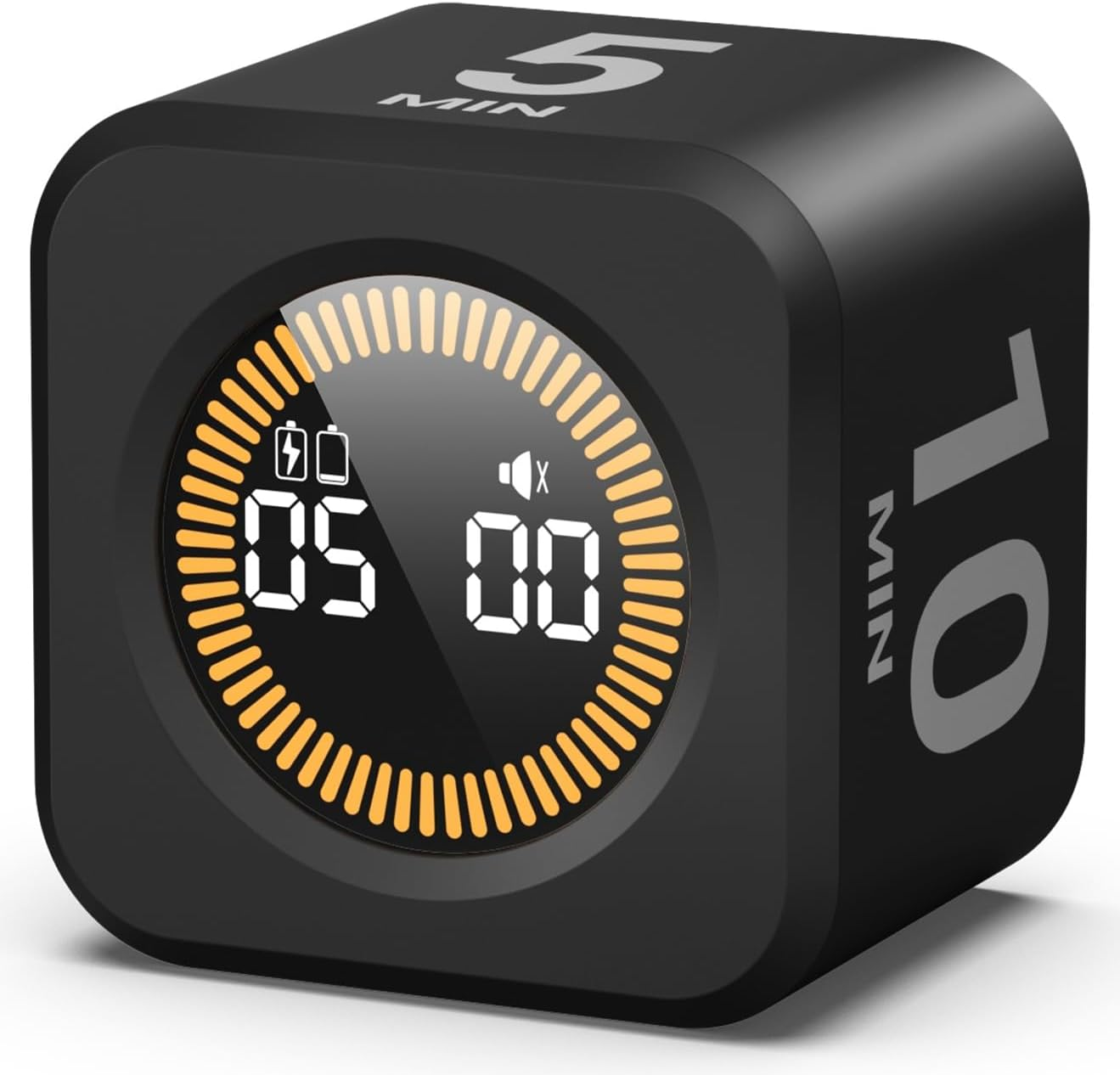 KADAMS Rotating Visual Timer Productivity Pomodoro Cube, 5/10/25/50 Min Countdown Customizable Stopwatch Silent Mode &ndash; Ideal for Work, Study, Cook Workout Kitchen School Classroom, Office Black