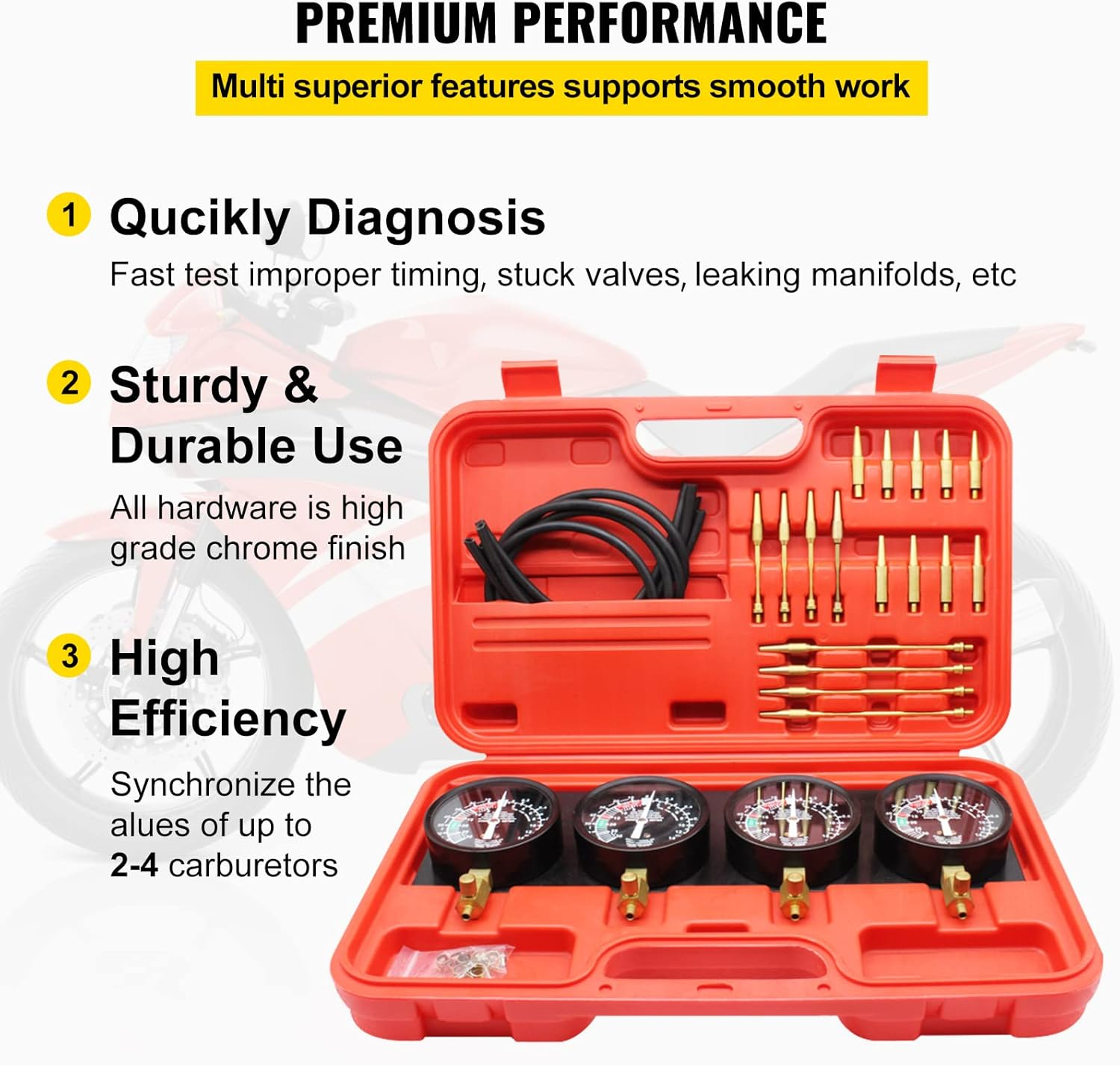 VEVOR Fuel Vacuum Carburetor Synchronize Tool Kit Fuel Vacuum Carburetor Synchronizer Carb Sync Gauge Set with Rubber Hose