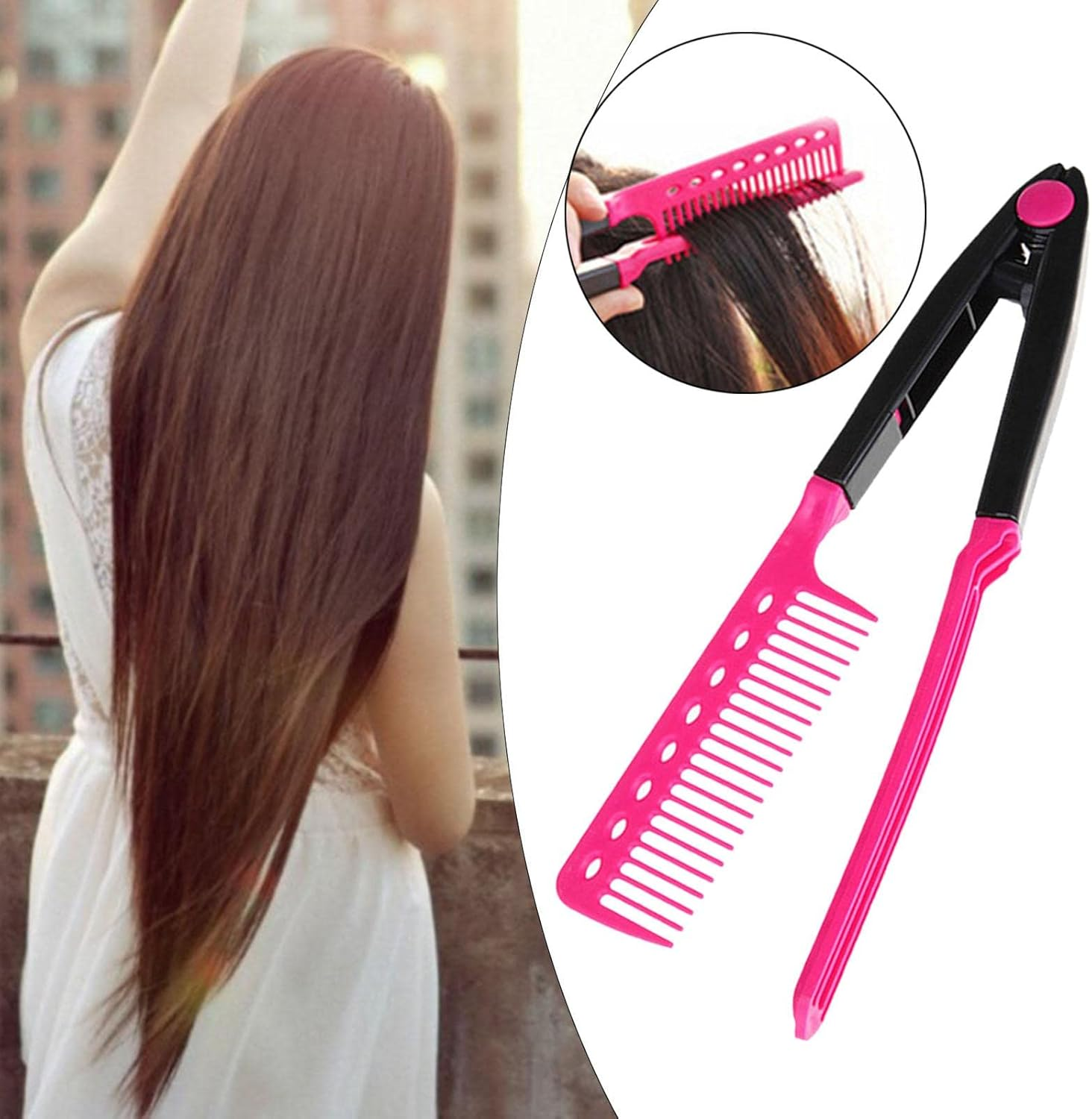 Koolsoo V Type Hair Straightener Comb Folding Straightening Brush Fashion Straight Comb Professional Flat Iron Comb for Knotty Hair Tangled Hair image number 5