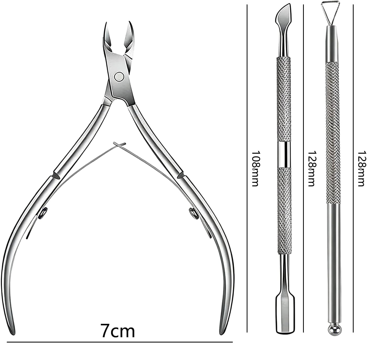 RIBHNXHI Cuticle Trimmer Cuticle Remover with Cuticle Pusher - Professional Stainless Steel Cuticle Nipper and Pedicure Manicure Tools, Durable Cutter Scissor Clipper for Fingernails Toenails Dead Skin Silver image number 1