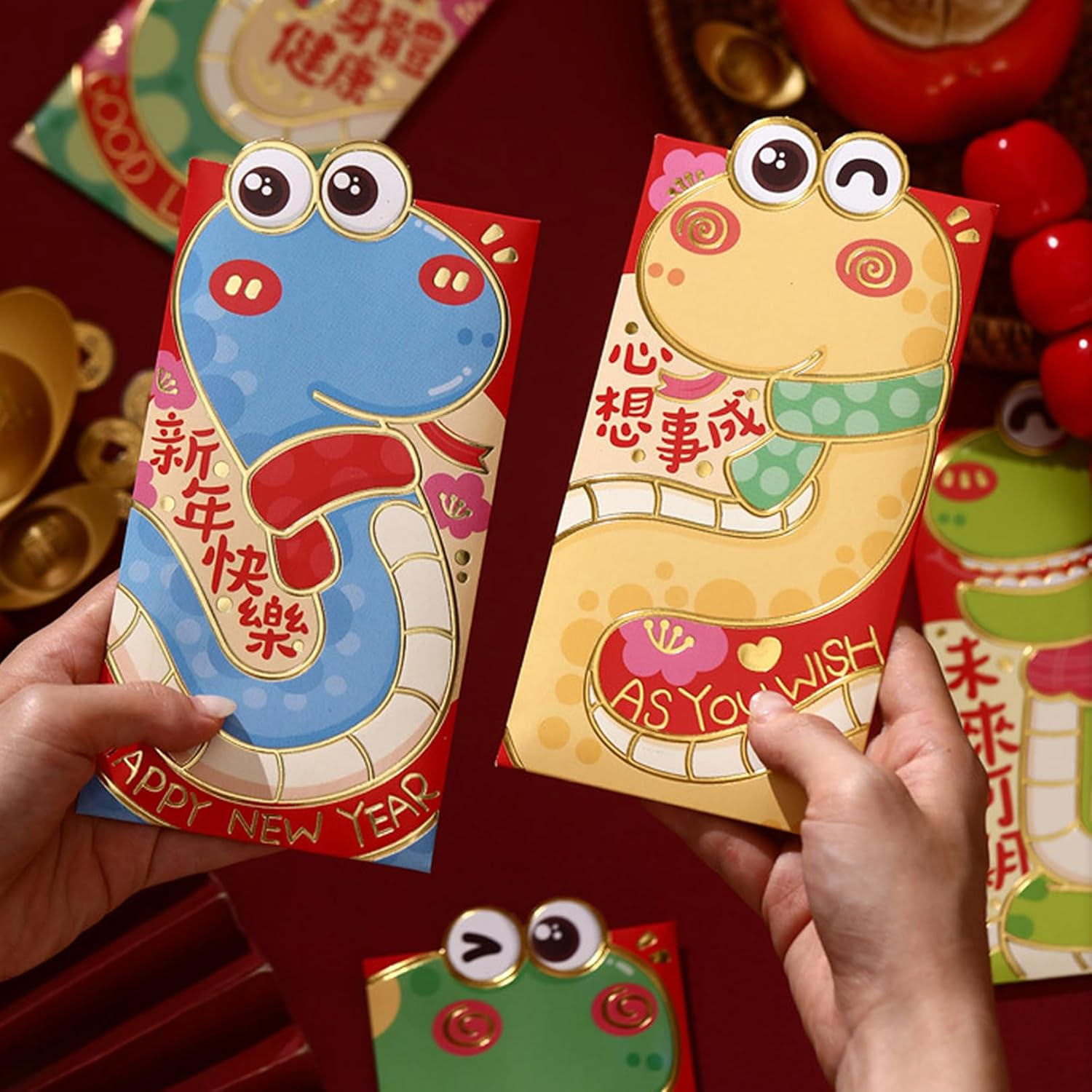 Chinese New Year Red Envelopes,12Pcs Red Envelopes Chinese Year of the Snake 2025 Lucky Money Envelopes for Cash Gifts,Cartoon Snake Hong Bao Red Pocket for New Year Spring Festival,8.8X16.8Cm image number 4