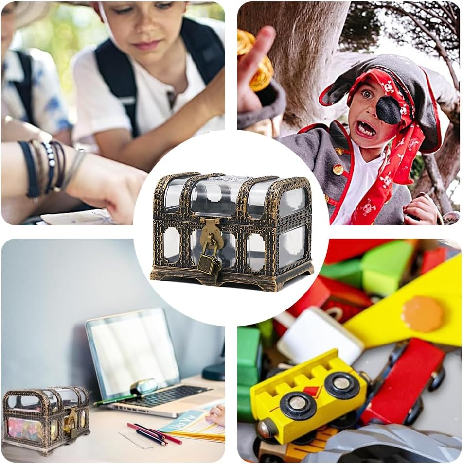 Plastic Pirate Treasure Box,Pirate Party Accessories,Pirate Chest,Item Storage Containers,Vintage Transparent Pirate Case,For Kids Party Decoration image number 1