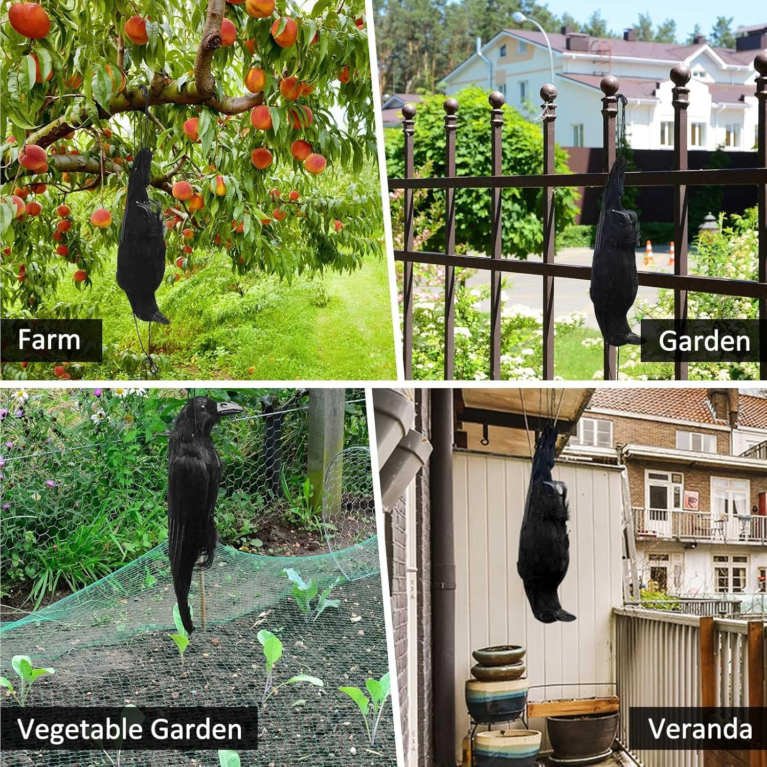 Generic 43CM Realistic Hanging Dead Crow, Life Size Black Feathered Crow Fake Black Crows for Garden Decorations image number 5