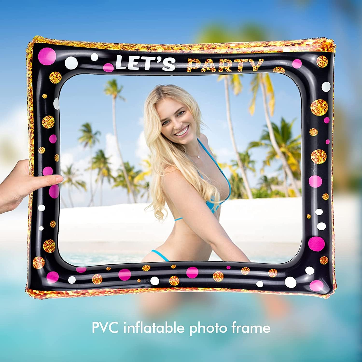 Inflatable Selfie Frame Giant Photo Booth Frame Birthday Photo Booth Picture Frame Celebration Blow up Party Prop for Wedding, Baby Shower, Birthday Party Decorations Supplies - Black Gold image number 2