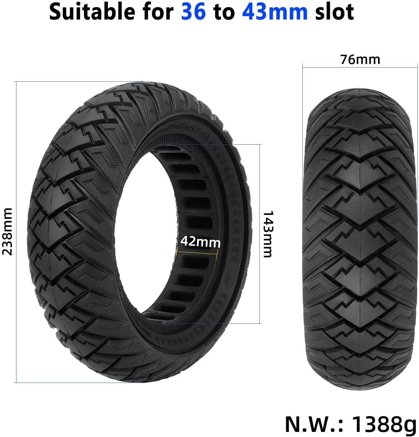 10 Inch Scooter Solid Tyres, Electric Scooter Solid Rubber Tyres 10 X 3/255 X 80 (80/65-6) Replacement Tyres for Zero 10X / Kaabo Wolf Warrior X/MANTIS 10, Front/Rear Scooter Solid Tyres (2 Pieces image number 5