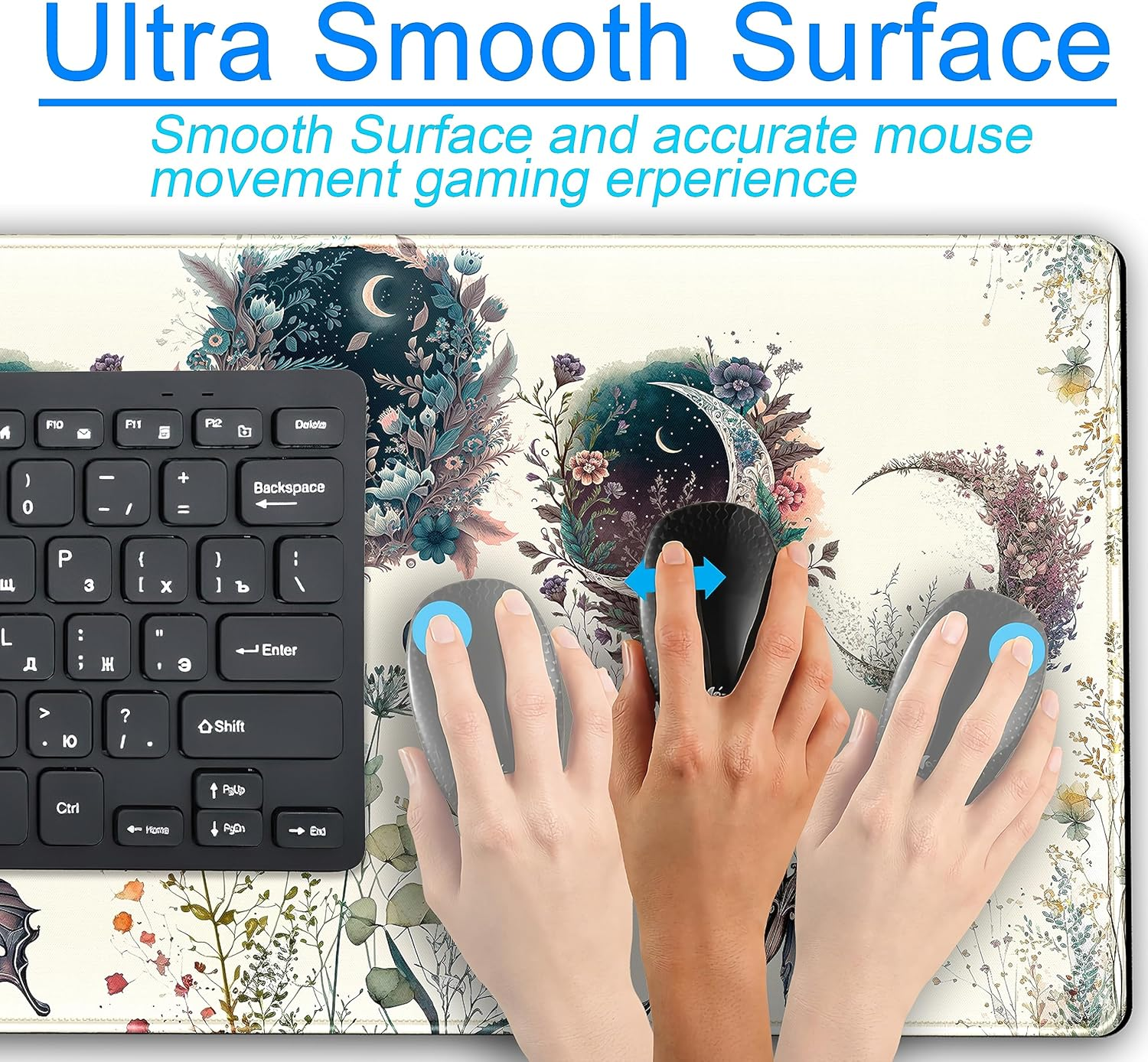 DCJJM Beige Flowers Desk Mat Mousepad Cute Boho Plants Large Extended Gaming Mouse Pad XXL, Aesthetics Floar Butterfly Moon Laptop Keyboard and for Office Gamer Decor, 31.5X15.75X0.12 in (DMXC08) - Beige Flowers image number 3