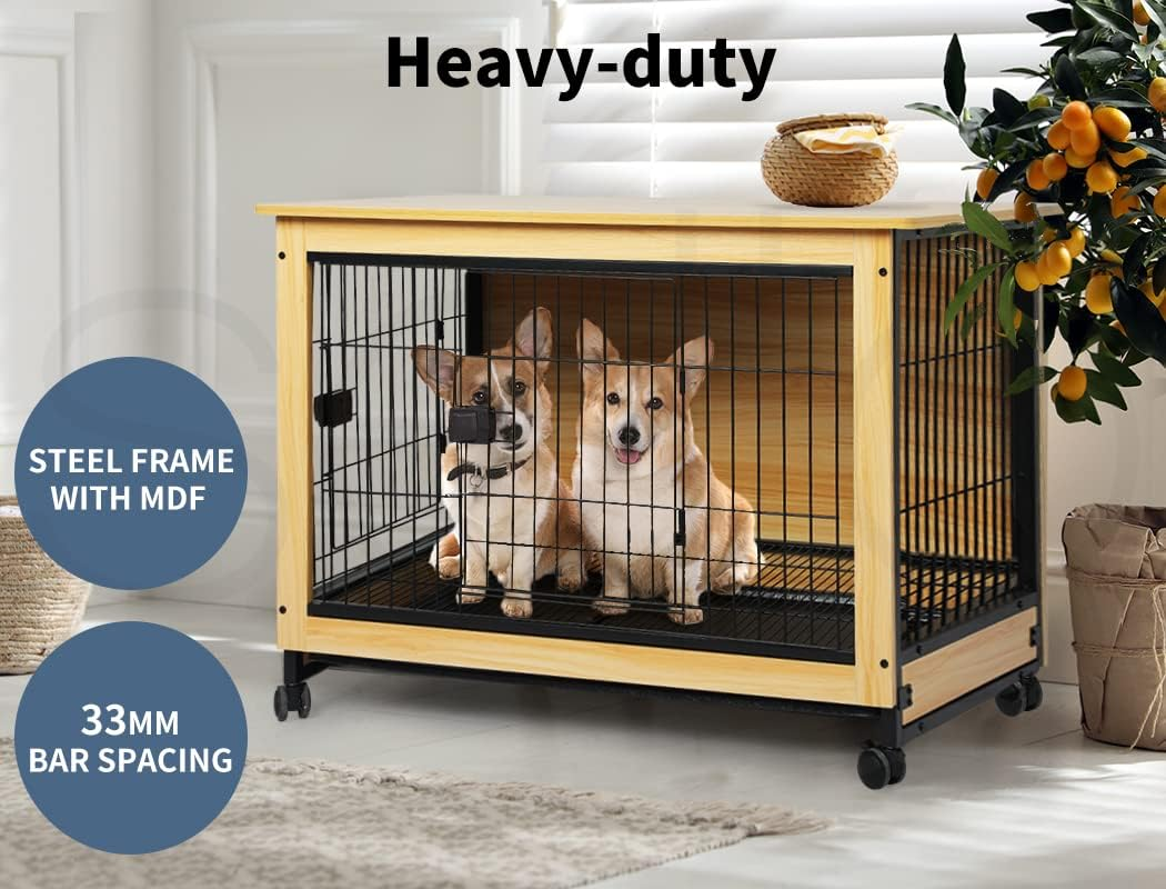 Pawz Wooden Wire Dog Kennel Side End Table Steel Puppy Crate Indoor Pet House L image number 3