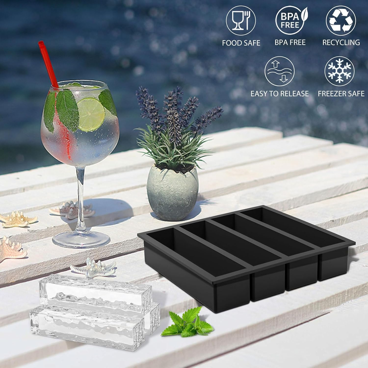 Silicone Ice Cube Trays Large for Whisky, Collins Ice Cube Mold Tray Also Used for Butter Mold, 2 Count image number 3