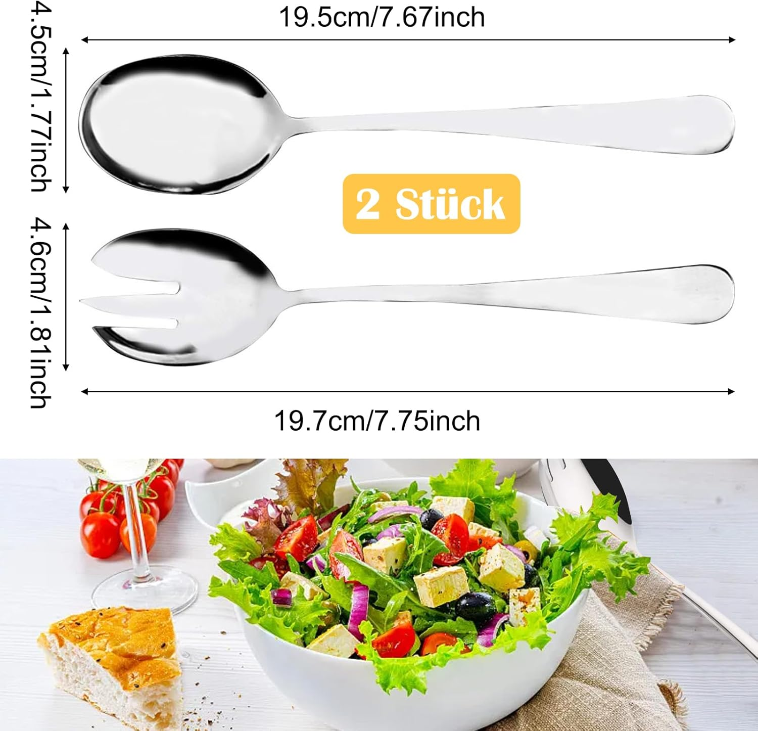 Set of 4 Salad Servers Stainless Steel Salad Spoons Salad Forks and Beautiful Salad Servers Set Stainless Steel Salad Fork Serving Spoon 19.5 Cm X 4.6 Cm image number 4