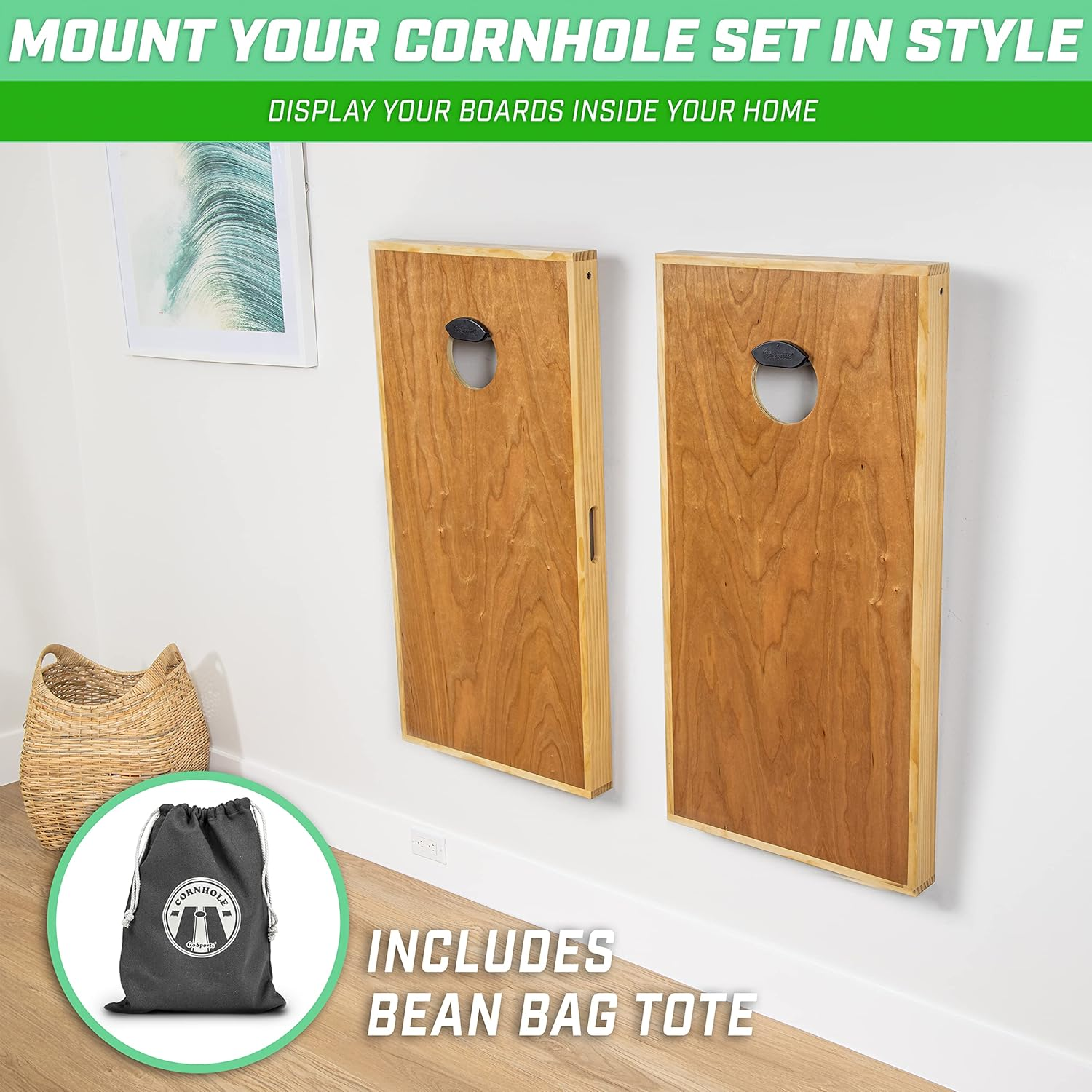 Gosports Wall Mounted Cornhole Board Hangers - Set of 2 - Includes Bean Bag Tote image number 5