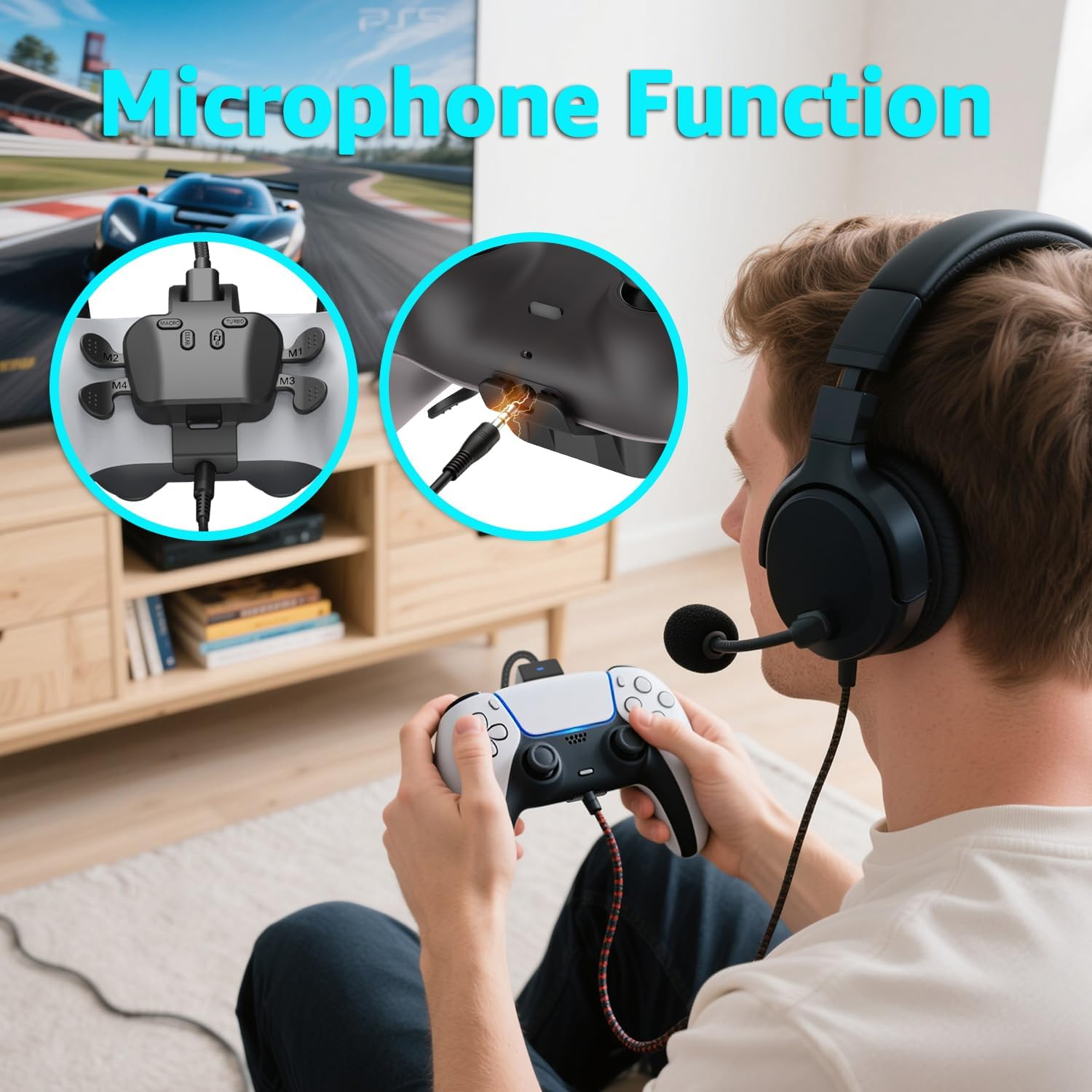 IWGAME Back Paddles for PS-5 Controller, Plug and Play with 4 Back Programable Buttons Support Turbo/Remap/Key Swap/Microphone Features, Compatible with PS-5 Console PC Mac Android Tv(Wired Connection image number 1