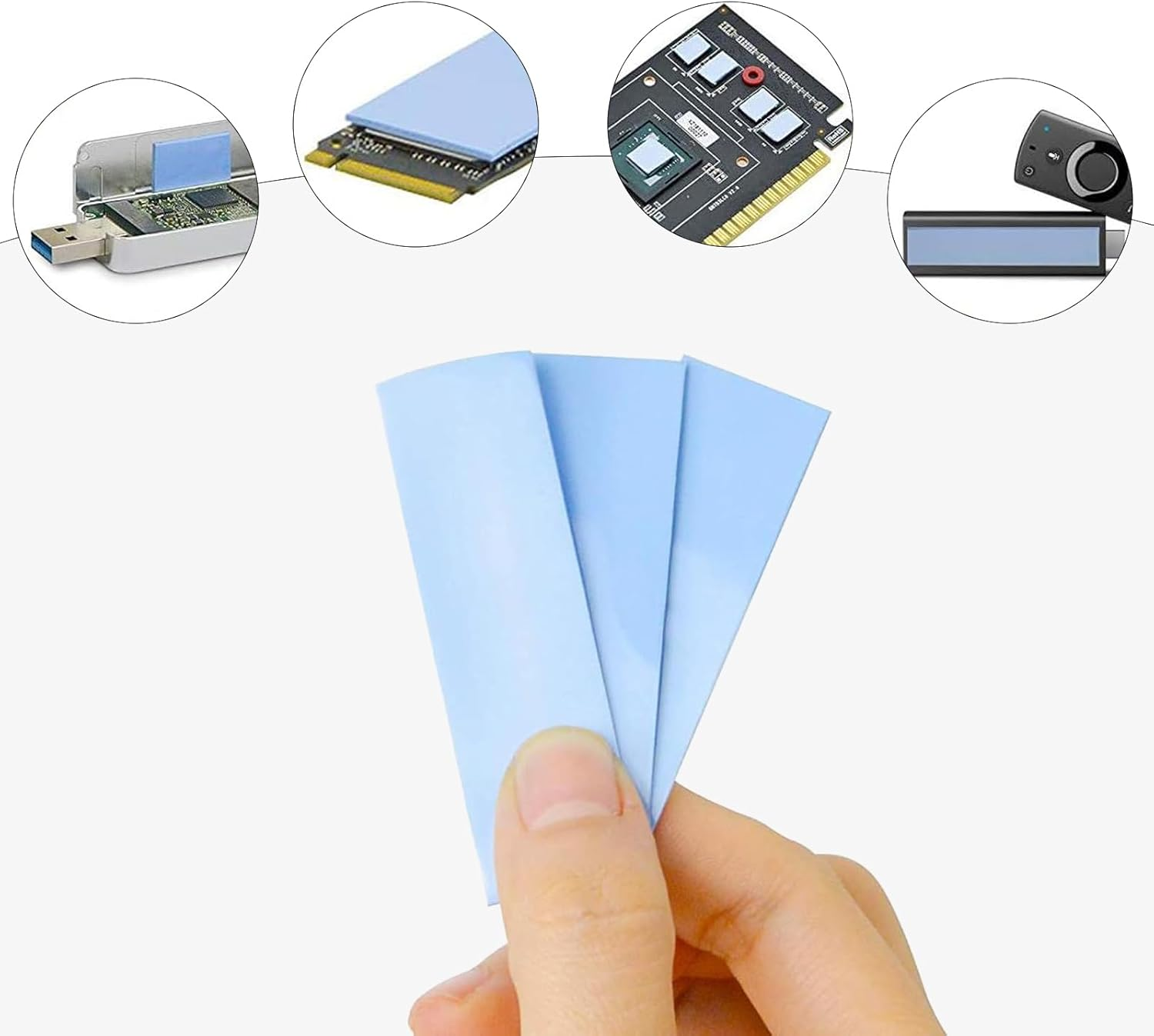 Hzqzaoan 12 Pcs Assorted Thickness 0.5/1.0/1.5 Mm Silicone Thermal Pads with 6.0 W/Mk Thermal Conductivity, High Performance Thermal Conductive Pads for SSD CPU GPU LED IC Chipset Cooling (Blue)